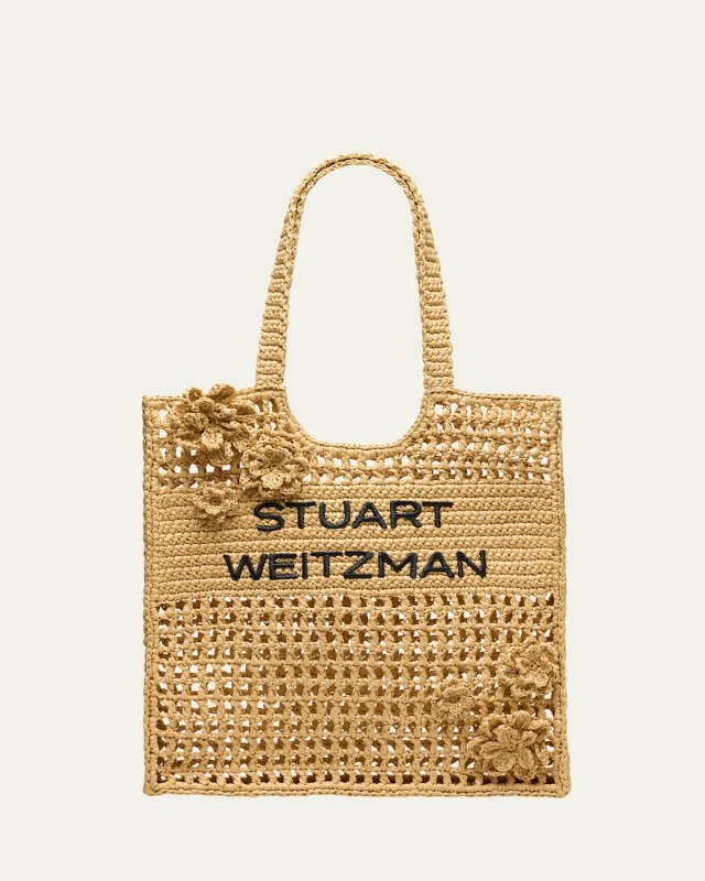 Magnolia Flower Raffia Tote Bag